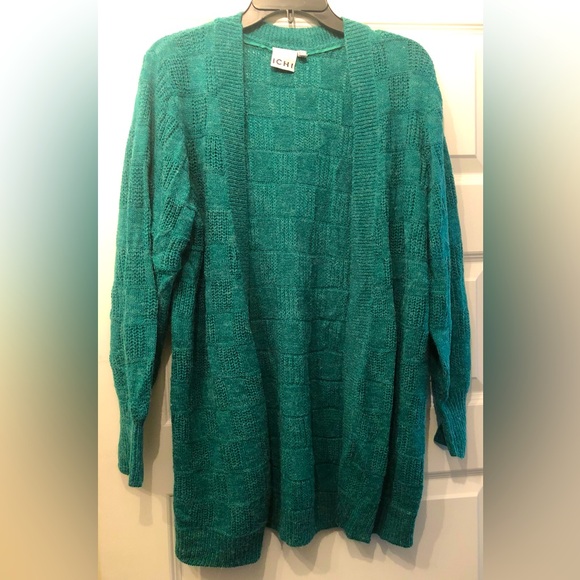 Ichi rich green long open cardigan, size M - Picture 3 of 7